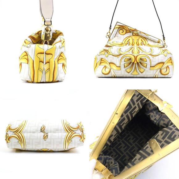 FENDI Shoulder Bag FENDACE First Medium Canvas Leather Light Beige Yellow Wom... - Picture 2 of 5